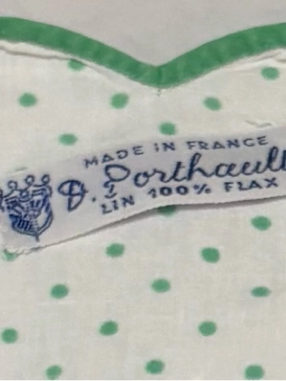 Vtg D Porthault White & Green Polka Dots Design Lin 100% Flax Placemat Napkin